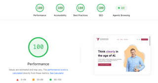 Lighthouse results for jacobwestman.com showing a Performance score of 100.